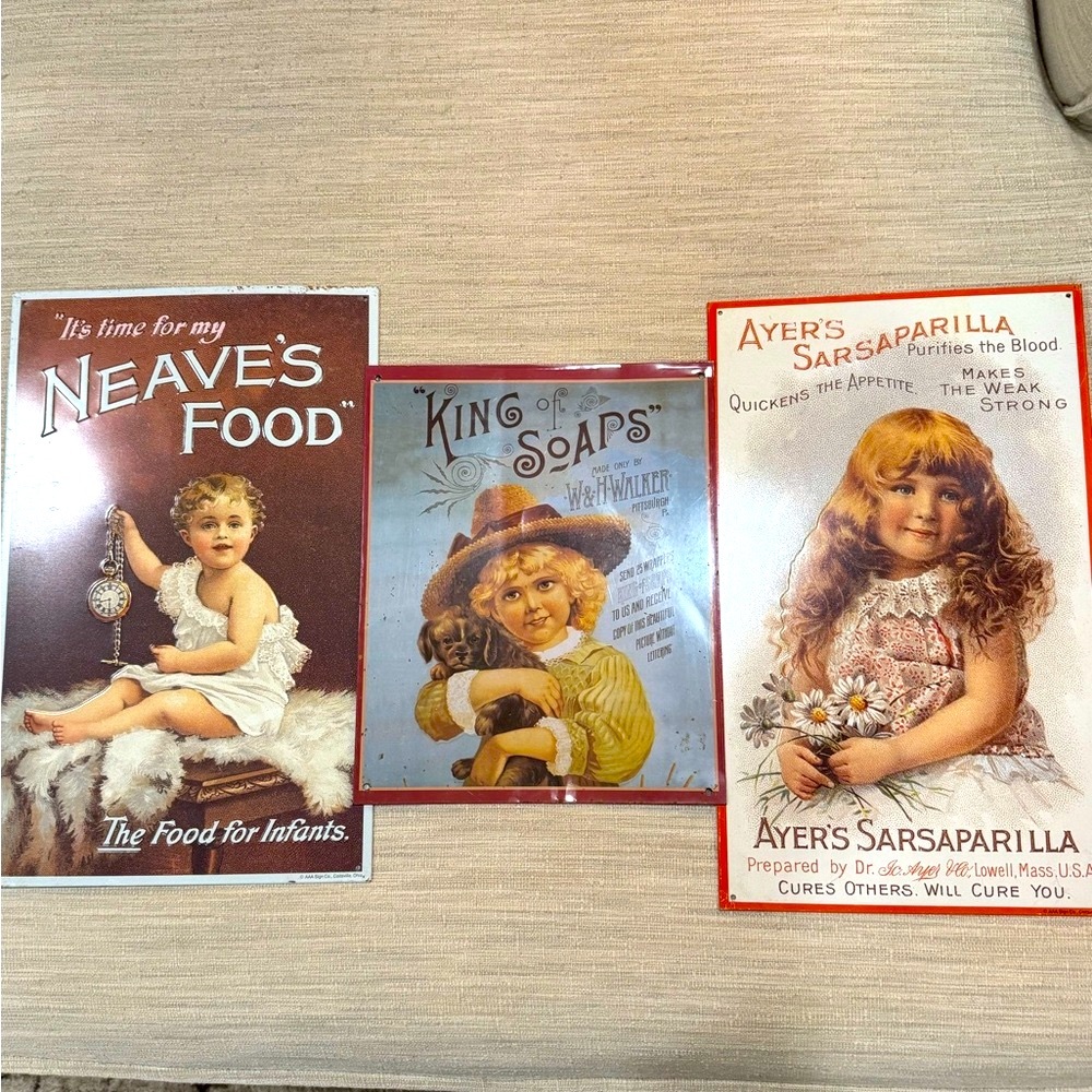 Vintage Metal Signs Doll Decor 3 pcs